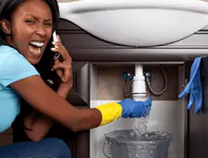 Emergency plumbing repair for a leaking sink drain under a bathroom vanity in Tacoma, WA